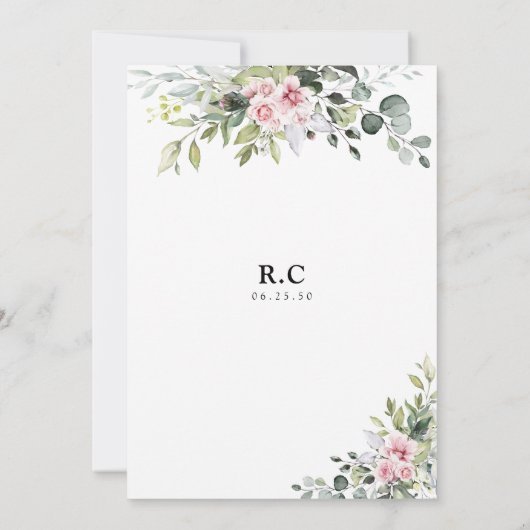 Groen Blush Roze Bruids Douche Uitnodiging (Achterkant)