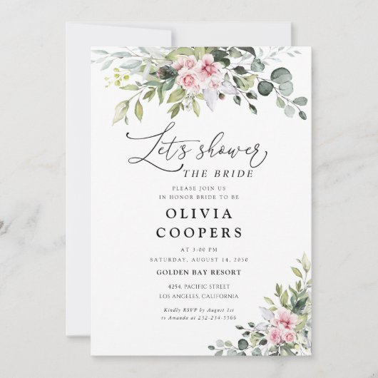 Groen Blush Roze Bruids Douche Uitnodiging (Voorkant)