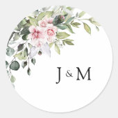 Groen Blush Roze Bruiloft Classic Ronde Sticker (Voorkant)