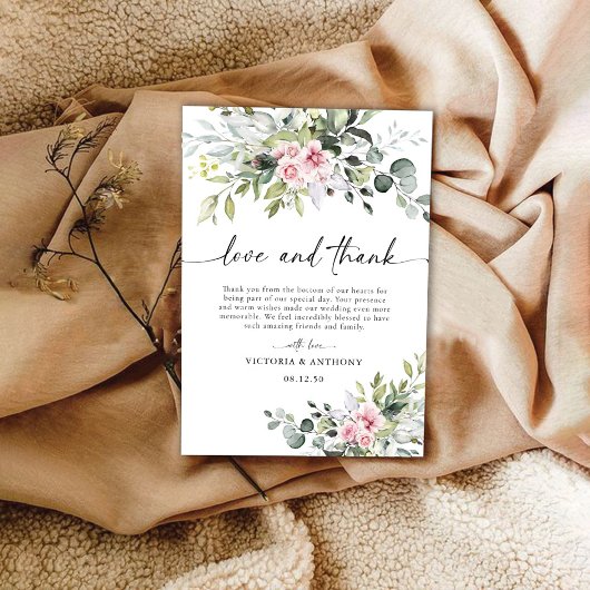 groen blush roze bruiloft dank u kaarten
