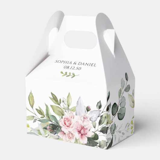 Groen Blush Roze Bruiloft Favor Box Bedankdoosjes (Achterkant)