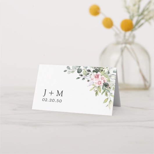groen blush roze bruiloft gevouwen plaats kaarten plaatskaartje (Achterkant)