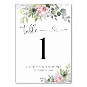 groen blush roze bruiloft tafel nummers kaart (Voorkant)