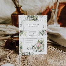 groen blush roze bruiloft uitnodiging buik band