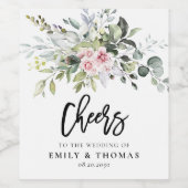 Groen Blush Roze Bruiloft Wijn Label Etiket (Enkel label)