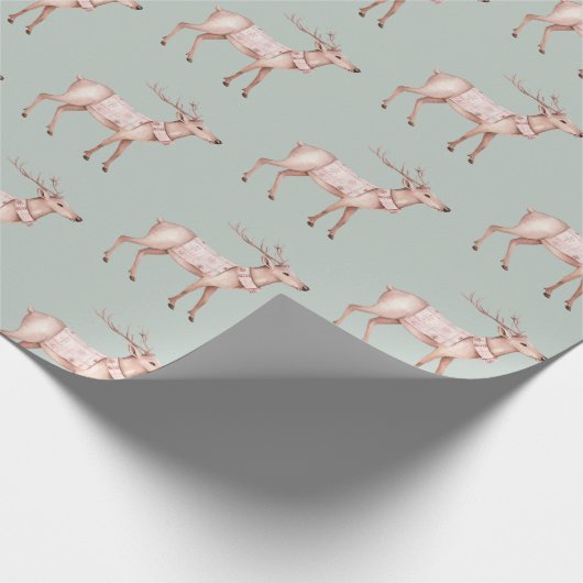 Groen blush roze hert cadeaupapier (Hoek)