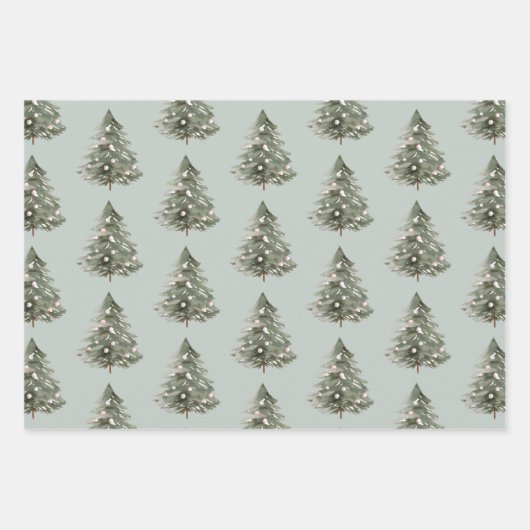 Groen Blush Roze Herten Pine Kegels Kerstbomen Inpakpapier Vel (Voorkant 3)