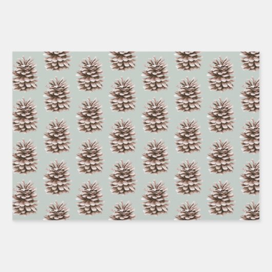 Groen Blush Roze Herten Pine Kegels Kerstbomen Inpakpapier Vel (Voorkant 2)