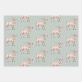 Groen Blush Roze Herten Pine Kegels Kerstbomen Inpakpapier Vel (Voorkant)