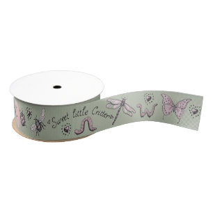  Groen & Blush Roze Meisje Insect Monogram Grosgrain Lint