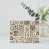 Groen Blush Roze Patchwork Bloemen Gewatteerd Ontw Briefkaart (Staand voorkant)