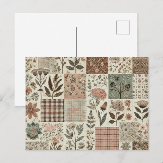 Groen Blush Roze Patchwork Bloemen Gewatteerd Ontw Briefkaart (Voorkant / Achterkant)