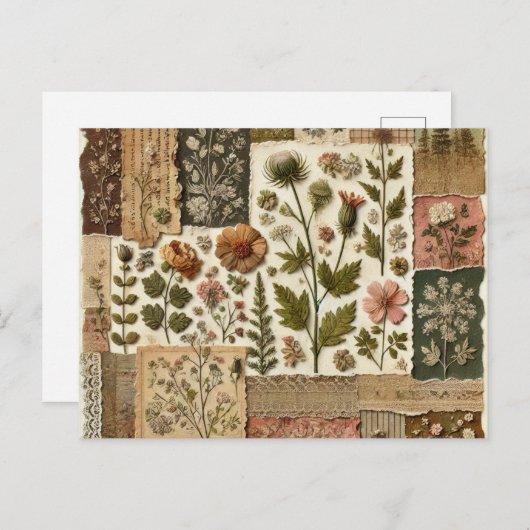 Groen Blush Roze Patchwork Bloemen Gewatteerd Ontw Briefkaart (Voorkant / Achterkant)