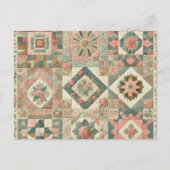 Groen Blush Roze Patchwork Bloemen Gewatteerd Ontw Briefkaart (Voorkant)