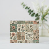 Groen Blush Roze Patchwork Bloemen Gewatteerd Ontw Briefkaart (Staand voorkant)