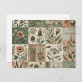 Groen Blush Roze Patchwork Bloemen Gewatteerd Ontw Briefkaart (Voorkant / Achterkant)
