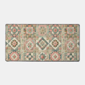 Groen Blush Roze Patchwork Bloemen Gewatteerd Ontw Bureaumat (Voorkant)