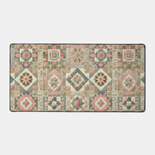 Groen Blush Roze Patchwork Bloemen Gewatteerd Ontw Bureaumat