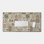 Groen Blush Roze Patchwork Bloemen Gewatteerd Ontw Bureaumat (Keyboard & Muis)