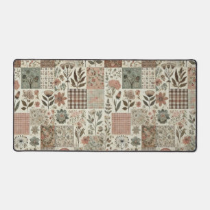 Groen Blush Roze Patchwork Bloemen Gewatteerd Ontw Bureaumat