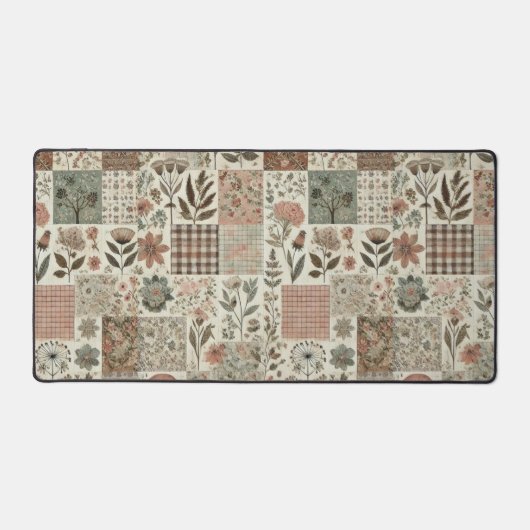 Groen Blush Roze Patchwork Bloemen Gewatteerd Ontw Bureaumat (Voorkant)