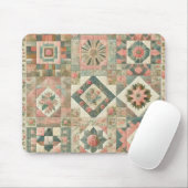Groen Blush Roze Patchwork Bloemen Gewatteerd Ontw Muismat (Met muis)