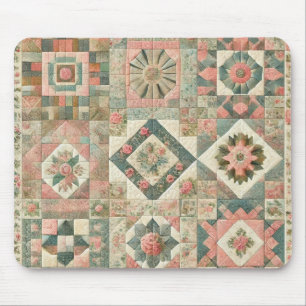 Groen Blush Roze Patchwork Bloemen Gewatteerd Ontw Muismat