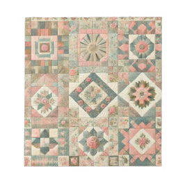 Groen Blush Roze Patchwork Bloemen Gewatteerd Ontw Notitieblok