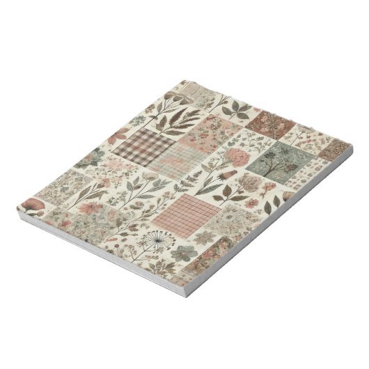 Groen Blush Roze Patchwork Bloemen Gewatteerd Ontw Notitieblok (Linkerzijde)