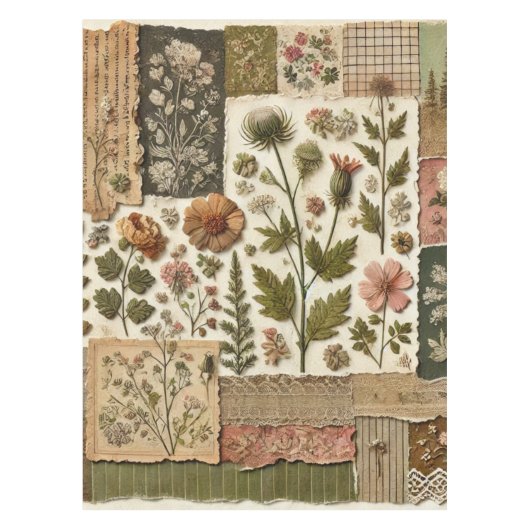 Groen & Blush Roze Patchwork Quilt  Bloemen Tafelkleed (Voorkant)