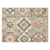 Groen & Blush Roze Patchwork Quilt  Bloemen Tafelkleed (Voorkant (Horizontaal))