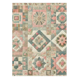 Groen & Blush Roze Patchwork Quilt  Bloemen Tafelkleed