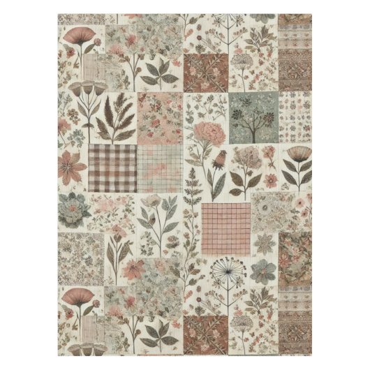 Groen & Blush Roze Patchwork Quilt  Bloemen Tafelkleed (Voorkant)