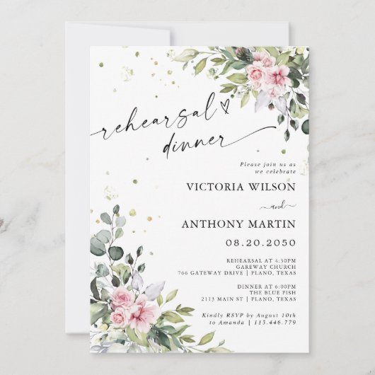 Groen Blush Roze Repetitie Diner Uitnodiging (Voorkant)
