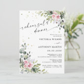 Groen Blush Roze Repetitie Diner Uitnodiging (Staand voorkant)