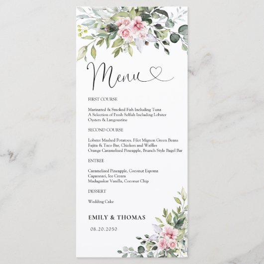 Groen Blush Roze Vrijgezellenfeest Menu (Voorkant)