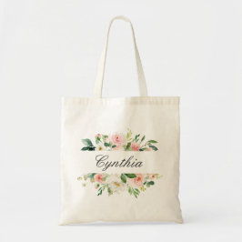Groen Blush Roze Waterverf Bloemen Bruidsmeisje Tote Bag
