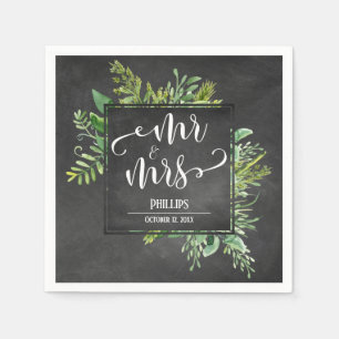 Groen boeket Mr & Mrs Typografie Krijtbord Servet