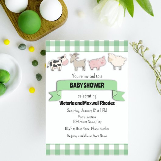 Groen Boerderij Baby shower uitnodiging