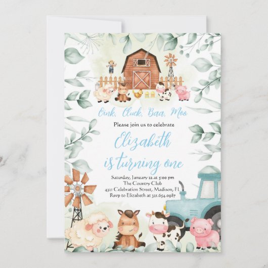 Groen Boerderij Dieren Barnyard Blauw Jongen Verja Kaart (Voorkant)