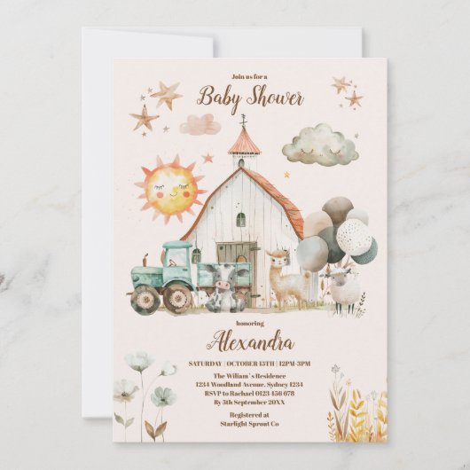 Groen Boerderij Dieren Barnyard Boy Baby shower Kaart (Voorkant)