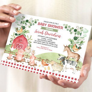 Groen Boerderij Dieren Barnyard Boy Baby shower Kaart