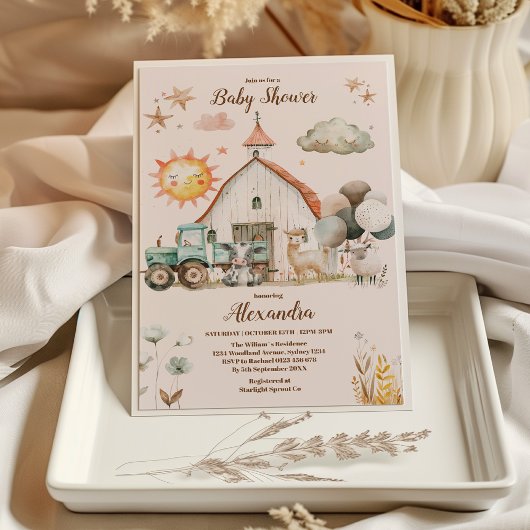 Groen Boerderij Dieren Barnyard Boy Baby shower Kaart