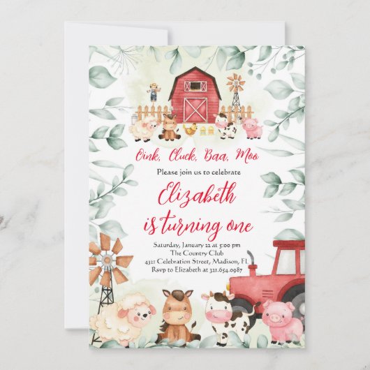 Groen Boerderij Dieren Barnyard Red Boy Verjaardag Kaart (Voorkant)