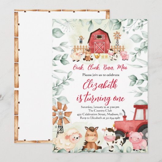 Groen Boerderij Dieren Barnyard Red Boy Verjaardag Kaart (Voorkant / Achterkant)