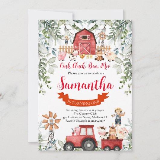 Groen Boerderij Dieren Barnyard Red Boy Verjaardag Kaart (Voorkant)