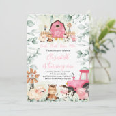 Groen Boerderij Dieren Barnyard Roze Meisje Verjaa Kaart (Staand voorkant)