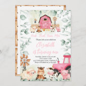 Groen Boerderij Dieren Barnyard Roze Meisje Verjaa Kaart (Voorkant / Achterkant)