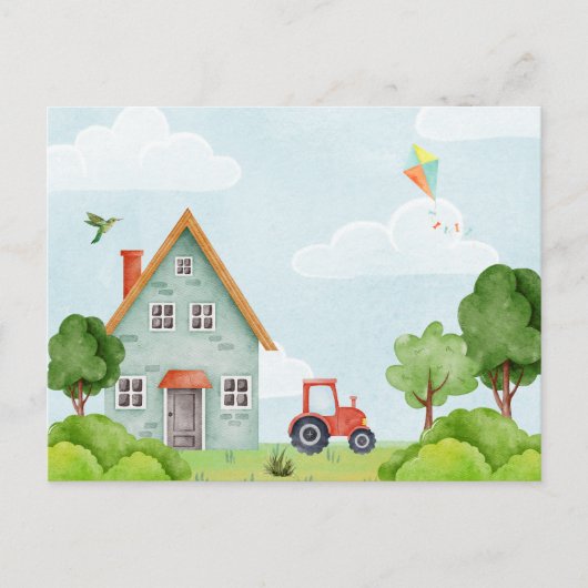 Groen boerderij huis briefkaart (Voorkant)