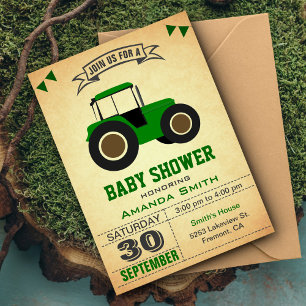 Groen Boerderij tractor Baby shower Kaart